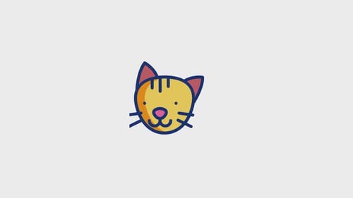 Animated Cartoon Cat Face Icon with Blinking Eyes