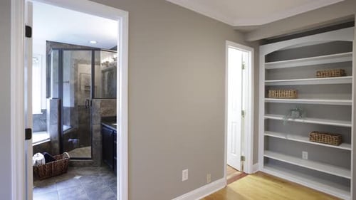 Modern Home Interior with Bathroom and Shelving