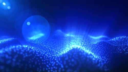 Abstract Blue Glowing Particle Wave Background