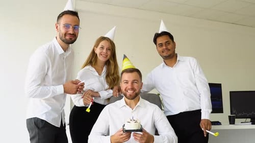 Businesspeople Celebrating Birthday in the Office Office Birthday Party