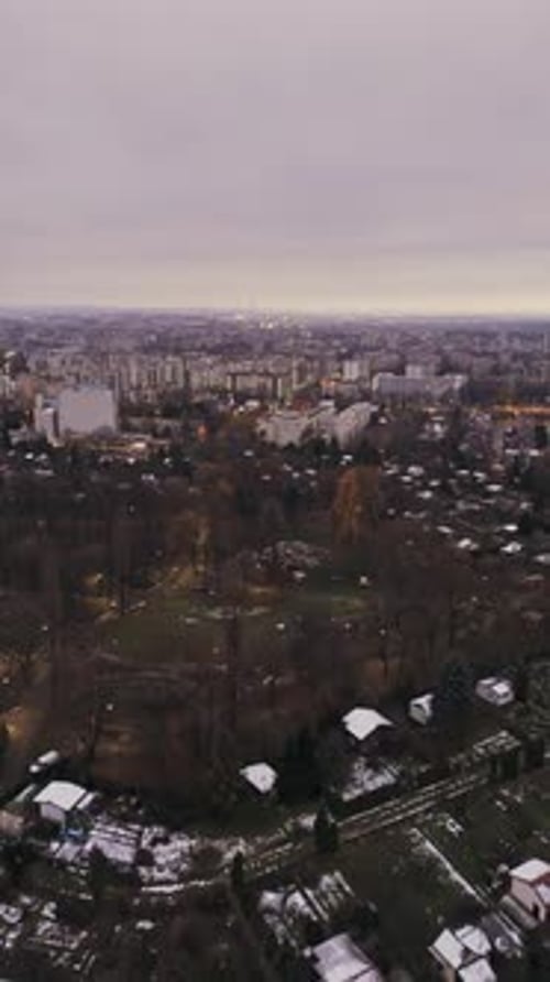 Vertical Aerial Drone View of Moody Autumn Krakow