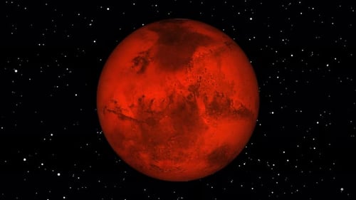 Planet im Weltraum, globale Welt am Himmel, rotiert auf dem Mars