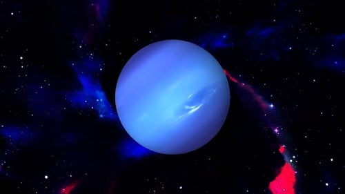 Front view of rotating Neptune planet with stars milky way, Spinning Neptune planet sphere. 1496