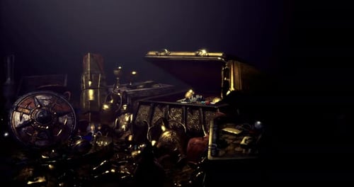 Ancient Treasure Chest Opening, Revealing Golden Riches