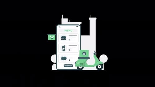 Flat Design Food Delivery App Menu Animation with Scooter