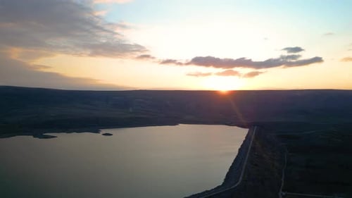Dramatic Lake and Sunset Aerial View