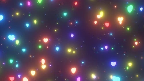 Vibrant Neon Hearts Flying Up Romantic Celebration Background