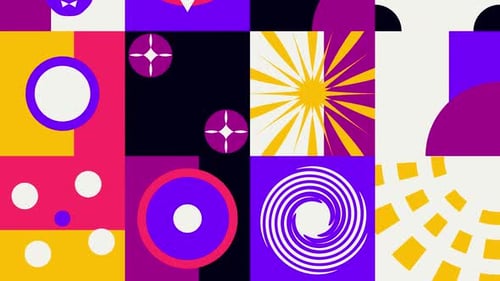 Abstract Grid Animation with Colorful Flat Geometric Shapes