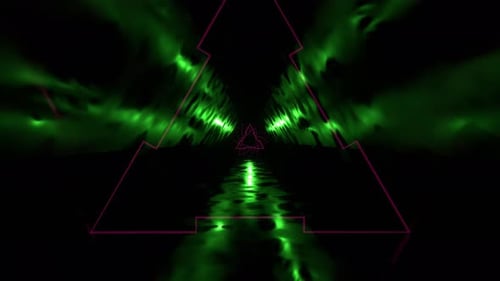 Green And Pink Mystical Triangular Corridor With Fluorescent Light Background Vj Loop In 4K