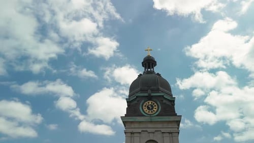 Close Up Drone View of Old Temple or Catholic Church in Downtown