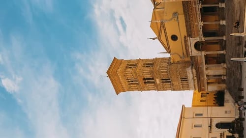 Vertical Footage Terracina Italy Tower Of Cathedral Of San Cesareo Built On Podium Of Temple Of Roma
