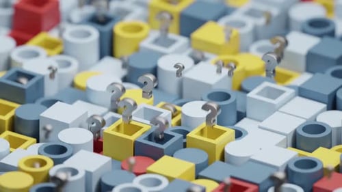 Abstract Loop of Question Marks Emerging from Colorful Geometric Forms