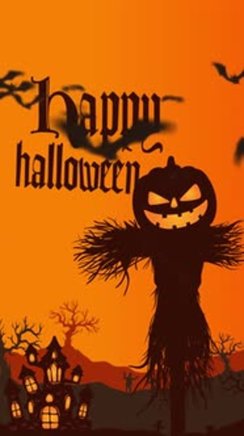 Vertical Halloween Animation with Spooky Scarecrow, Haunted House and Bats