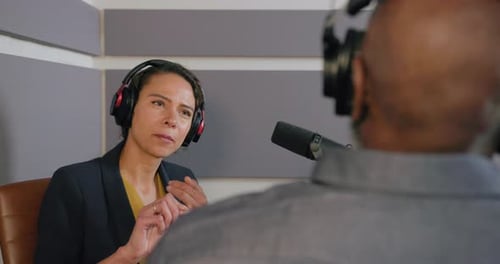 Female Podcaster Recording in a Studio, Radio talk show