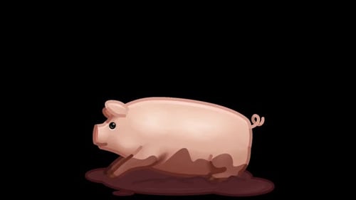 Cartoon Pig Wallowing in Mud Animation
