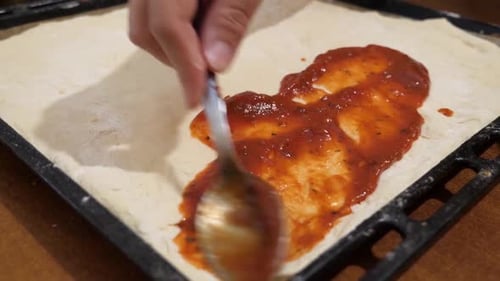 35x. The process of making homemade pizza. Pizza according to a simple