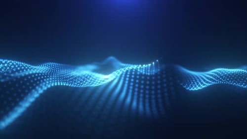 Abstract glowing blue magic energy wave from particles and dots bright shiny