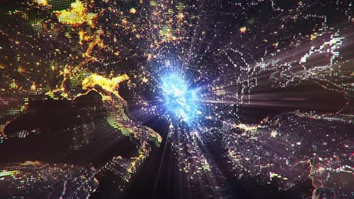 Pixel Art Earth Night Space Rotate and Zoom Shining Country Serbia