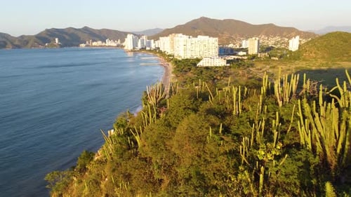 Aerial view of Rodadero Beach located in Santa Marta, Magdalena, Colombia