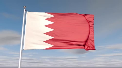 Realistic 3D Animation of Bahrain Flag Waving on a Pole