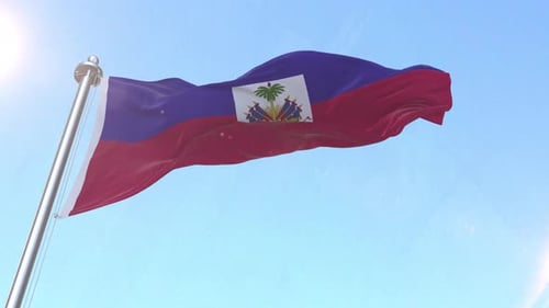 Realistic Haiti Flag Waving Seamlessly in Blue Sky