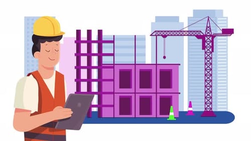 Engineering and Construction Man Hard Hat and Safety Vest Animation