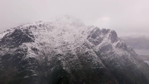 Aerial view of Norway snow mountain beautiful landscape during winter