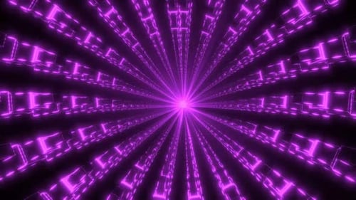 Dynamic purple neon tunnel with pulsating light, endless digital journey