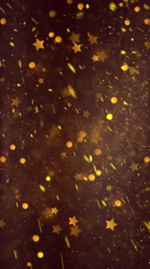 Golden Falling Glitter Particles and Stars Vertical Loop Background