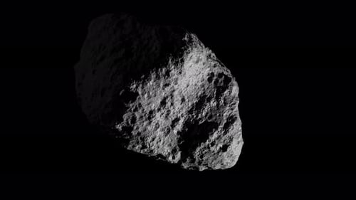 Animation 3D en boucle de la rotation d'un astéroïde spatial. Fichier avec Alpha Channel.