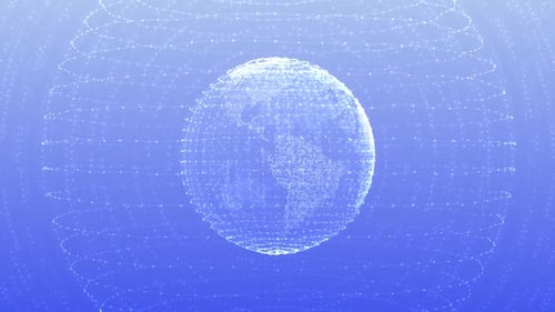 Global network concept. IoT Internet of Things Information Network 3D digital HUD Earth moving