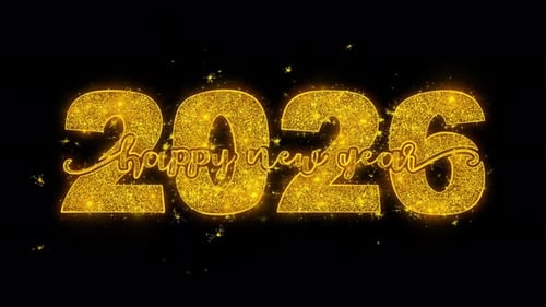 Happy New Year 2026 Golden Glitter Sparkle Title Animation