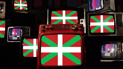 Vintage Televisions Displaying the Basque Country Flag