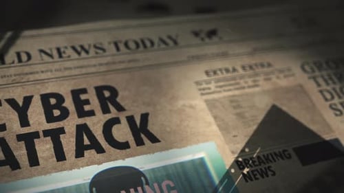 Animated old newspaper about topic of hacker attacks and cyber crime online
