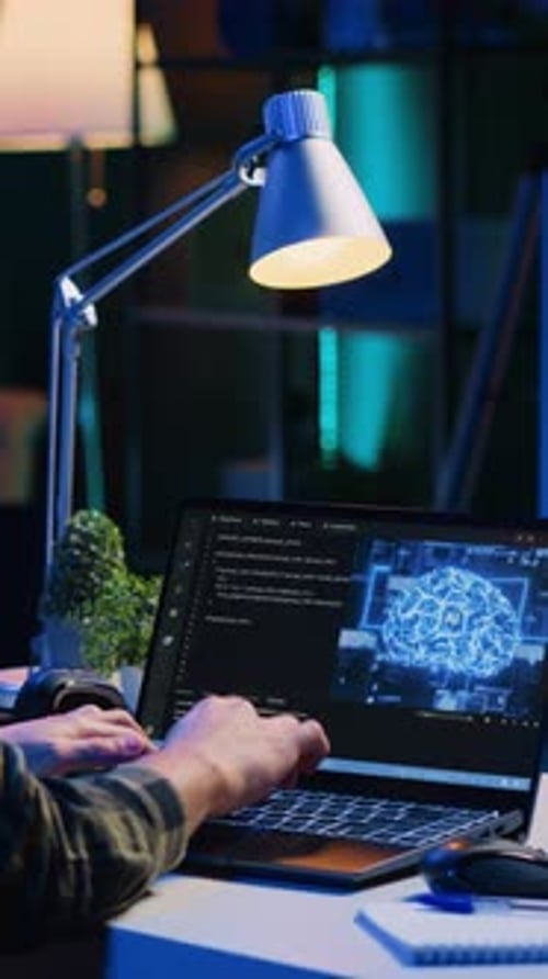 Vertical Video Data Scientist Updating Artificial Intelligence Neural Networks Writing Code