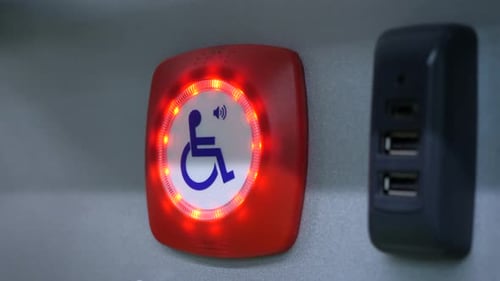 Closeup Button for Disabled People Media Help Button for People with Disabilities Button to Help