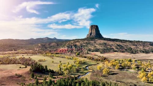 Aerial shot of Devils Tower in Wyoming.