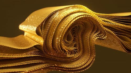 Golden Swirl with a Detailed Shimmering Mesh Texture A Luxurious 3D Animation Piece