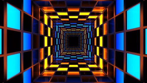 Orange And Blue Bright Square Screens Tunnel Background Vj Loop In 4K