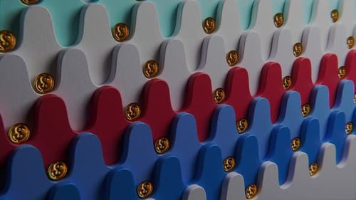 Dynamic abstract shapes with money coins flow in stylish 3D animation