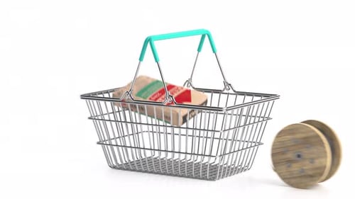 Shopping Basket Full of Construction Materials and Tools 3d Animation