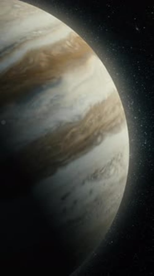 Realistic Jupiter Planet Rotating in Dark Space