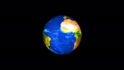 Realistischer Erdplanet, der sich immer im Weltall dreht, vom 3D-Objekt Alpha aus gesehen