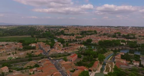 Aerial Around the City Beziers on a Sunny Day in Summer France