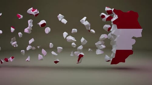 Geometric 3D Map of Austria Flag Assembly Animation