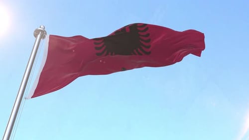 National Flag of Albania Waving in the Wind