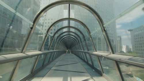 Futuristic Glass Tunnel Walkway Moving Forward