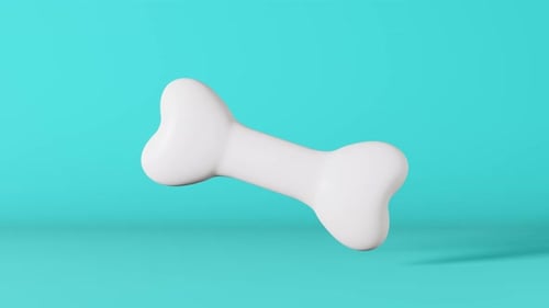 Modèle de rendu 3D réaliste en os de chien blanc sain et réaliste, animalerie, fond bleu, vitamines