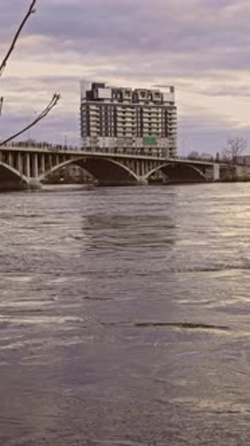 Fast Urban River Bridge Background for Vertical Reels and Stories