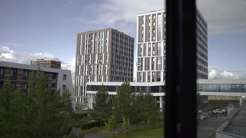 Urban Apartments and Skyline View on Sunny Day